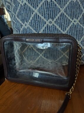 Michael Kors Clear PVC Crossbody with Dark Brown Trim and Gold Hardware